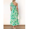 imageZESICA Womens Boho Summer One Shoulder Short Sleeve Smocked Side Split Ruffle Swing Midi DressBright Green