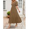 imageZESICA Womens Boho Summer One Shoulder Short Sleeve Smocked Side Split Ruffle Swing Midi DressBrown