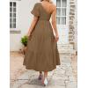 imageZESICA Womens Boho Summer One Shoulder Short Sleeve Smocked Side Split Ruffle Swing Midi DressBrown