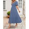 imageZESICA Womens Boho Summer One Shoulder Short Sleeve Smocked Side Split Ruffle Swing Midi DressDusty Blue