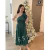 imageZESICA Womens Boho Summer One Shoulder Short Sleeve Smocked Side Split Ruffle Swing Midi DressForest Green