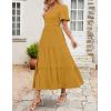 imageZESICA Womens Boho Summer One Shoulder Short Sleeve Smocked Side Split Ruffle Swing Midi DressGinger