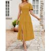 imageZESICA Womens Boho Summer One Shoulder Short Sleeve Smocked Side Split Ruffle Swing Midi DressGinger