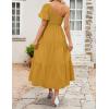 imageZESICA Womens Boho Summer One Shoulder Short Sleeve Smocked Side Split Ruffle Swing Midi DressGinger