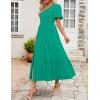 imageZESICA Womens Boho Summer One Shoulder Short Sleeve Smocked Side Split Ruffle Swing Midi DressGreen