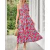 imageZESICA Womens Boho Summer One Shoulder Short Sleeve Smocked Side Split Ruffle Swing Midi DressLavender