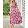 imageZESICA Womens Boho Summer One Shoulder Short Sleeve Smocked Side Split Ruffle Swing Midi DressLavender