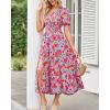 imageZESICA Womens Boho Summer One Shoulder Short Sleeve Smocked Side Split Ruffle Swing Midi DressLavender