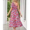 imageZESICA Womens Boho Summer One Shoulder Short Sleeve Smocked Side Split Ruffle Swing Midi DressLavender