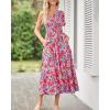 imageZESICA Womens Boho Summer One Shoulder Short Sleeve Smocked Side Split Ruffle Swing Midi DressLavender