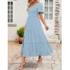 imageZESICA Womens Boho Summer One Shoulder Short Sleeve Smocked Side Split Ruffle Swing Midi DressLight Blue