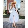 imageZESICA Womens Boho Summer One Shoulder Short Sleeve Smocked Side Split Ruffle Swing Midi DressLight Blue