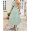 imageZESICA Womens Boho Summer One Shoulder Short Sleeve Smocked Side Split Ruffle Swing Midi DressLight Green