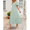 imageZESICA Womens Boho Summer One Shoulder Short Sleeve Smocked Side Split Ruffle Swing Midi DressLight Green