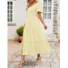 imageZESICA Womens Boho Summer One Shoulder Short Sleeve Smocked Side Split Ruffle Swing Midi DressLight Yellow