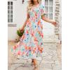 imageZESICA Womens Boho Summer One Shoulder Short Sleeve Smocked Side Split Ruffle Swing Midi DressPeach