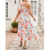 imageZESICA Womens Boho Summer One Shoulder Short Sleeve Smocked Side Split Ruffle Swing Midi DressPeach