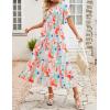 imageZESICA Womens Boho Summer One Shoulder Short Sleeve Smocked Side Split Ruffle Swing Midi DressPeach