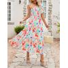 imageZESICA Womens Boho Summer One Shoulder Short Sleeve Smocked Side Split Ruffle Swing Midi DressPeach