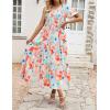 imageZESICA Womens Boho Summer One Shoulder Short Sleeve Smocked Side Split Ruffle Swing Midi DressPeach
