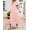 imageZESICA Womens Boho Summer One Shoulder Short Sleeve Smocked Side Split Ruffle Swing Midi DressPink