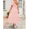 imageZESICA Womens Boho Summer One Shoulder Short Sleeve Smocked Side Split Ruffle Swing Midi DressPink