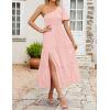 imageZESICA Womens Boho Summer One Shoulder Short Sleeve Smocked Side Split Ruffle Swing Midi DressPink