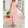 imageZESICA Womens Boho Summer One Shoulder Short Sleeve Smocked Side Split Ruffle Swing Midi DressPink