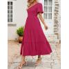 imageZESICA Womens Boho Summer One Shoulder Short Sleeve Smocked Side Split Ruffle Swing Midi DressPlum
