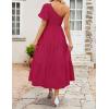 imageZESICA Womens Boho Summer One Shoulder Short Sleeve Smocked Side Split Ruffle Swing Midi DressPlum