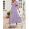 imageZESICA Womens Boho Summer One Shoulder Short Sleeve Smocked Side Split Ruffle Swing Midi DressPurple