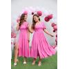 imageZESICA Womens Boho Summer One Shoulder Short Sleeve Smocked Side Split Ruffle Swing Midi DressRose Pink