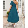 imageZESICA Womens Boho Summer One Shoulder Short Sleeve Smocked Side Split Ruffle Swing Midi DressTeal