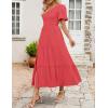 imageZESICA Womens Boho Summer One Shoulder Short Sleeve Smocked Side Split Ruffle Swing Midi DressWatermelon