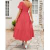 imageZESICA Womens Boho Summer One Shoulder Short Sleeve Smocked Side Split Ruffle Swing Midi DressWatermelon