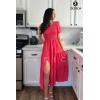 imageZESICA Womens Boho Summer One Shoulder Short Sleeve Smocked Side Split Ruffle Swing Midi DressWatermelon