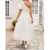 imageZESICA Womens Boho Summer One Shoulder Short Sleeve Smocked Side Split Ruffle Swing Midi DressWhite