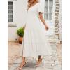 imageZESICA Womens Boho Summer One Shoulder Short Sleeve Smocked Side Split Ruffle Swing Midi DressWhite
