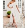 imageZESICA Womens Boho Summer One Shoulder Short Sleeve Smocked Side Split Ruffle Swing Midi DressWhite