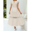 imageZESICA Womens Casual Crew Neck Flutter Sleeve Smocked High Waist Hollow Out Lace Trim Tiered A Line Midi DressApricot