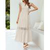 imageZESICA Womens Casual Crew Neck Flutter Sleeve Smocked High Waist Hollow Out Lace Trim Tiered A Line Midi DressApricot