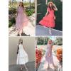 imageZESICA Womens Casual Crew Neck Flutter Sleeve Smocked High Waist Hollow Out Lace Trim Tiered A Line Midi DressApricot