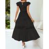 imageZESICA Womens Casual Crew Neck Flutter Sleeve Smocked High Waist Hollow Out Lace Trim Tiered A Line Midi DressBlack