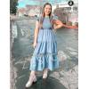imageZESICA Womens Casual Crew Neck Flutter Sleeve Smocked High Waist Hollow Out Lace Trim Tiered A Line Midi DressDustyblue