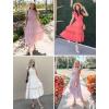 imageZESICA Womens Casual Crew Neck Flutter Sleeve Smocked High Waist Hollow Out Lace Trim Tiered A Line Midi DressDustyblue