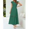imageZESICA Womens Casual Crew Neck Flutter Sleeve Smocked High Waist Hollow Out Lace Trim Tiered A Line Midi DressForestgreen