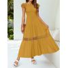 imageZESICA Womens Casual Crew Neck Flutter Sleeve Smocked High Waist Hollow Out Lace Trim Tiered A Line Midi DressGinger