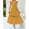 imageZESICA Womens Casual Crew Neck Flutter Sleeve Smocked High Waist Hollow Out Lace Trim Tiered A Line Midi DressGinger