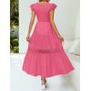 imageZESICA Womens Casual Crew Neck Flutter Sleeve Smocked High Waist Hollow Out Lace Trim Tiered A Line Midi DressHotpink
