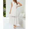 imageZESICA Womens Casual Crew Neck Flutter Sleeve Smocked High Waist Hollow Out Lace Trim Tiered A Line Midi DressIvory